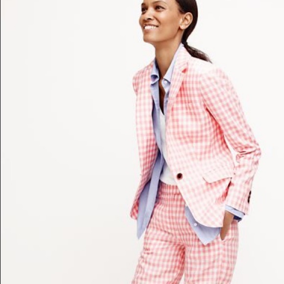 J. Crew Jackets & Blazers - J. Crew Pink Linen Gingham Plaid Campbell Blazer